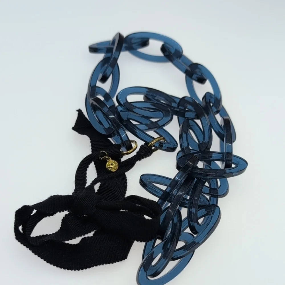 J. Crew Navy Blue Statement Necklace With Ribbon Closure
